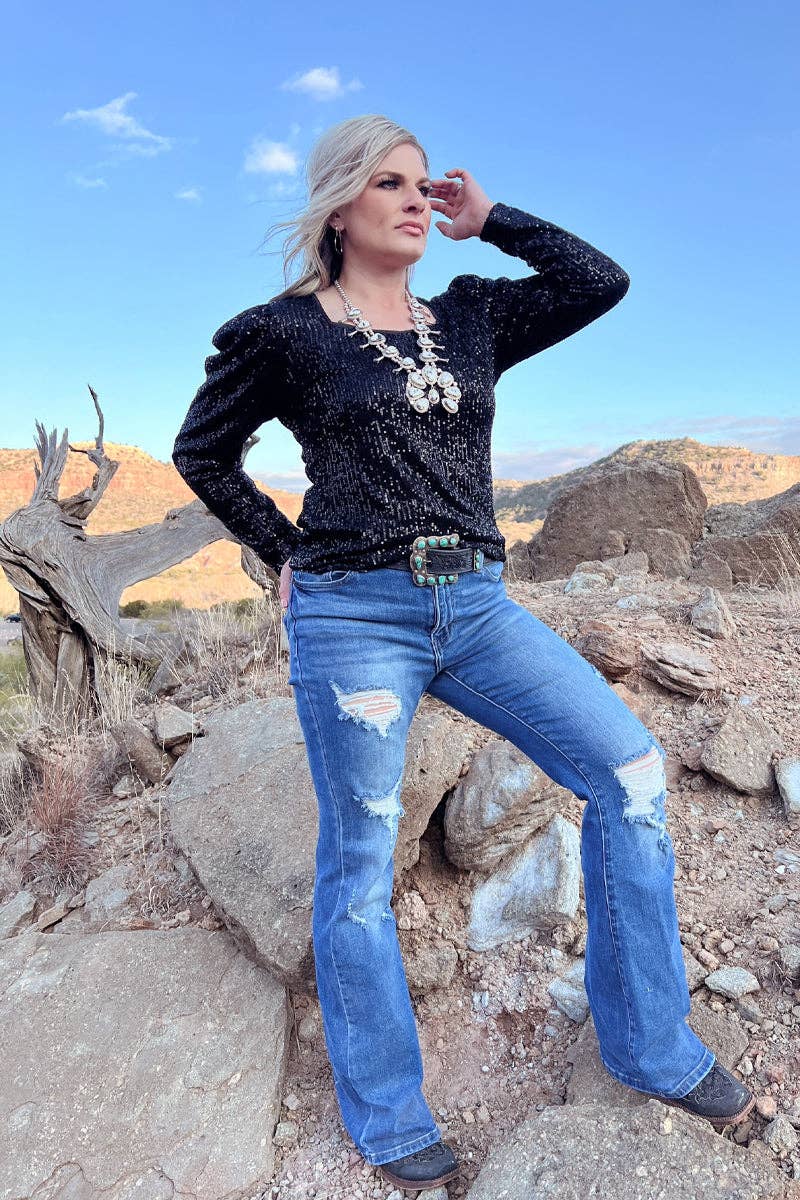 Bubble Bling Babe Black Sequin Women's Blouse