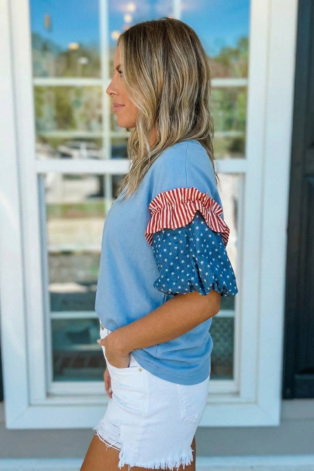 Stars Stripes Short Puff Sleeve Top | S-XL