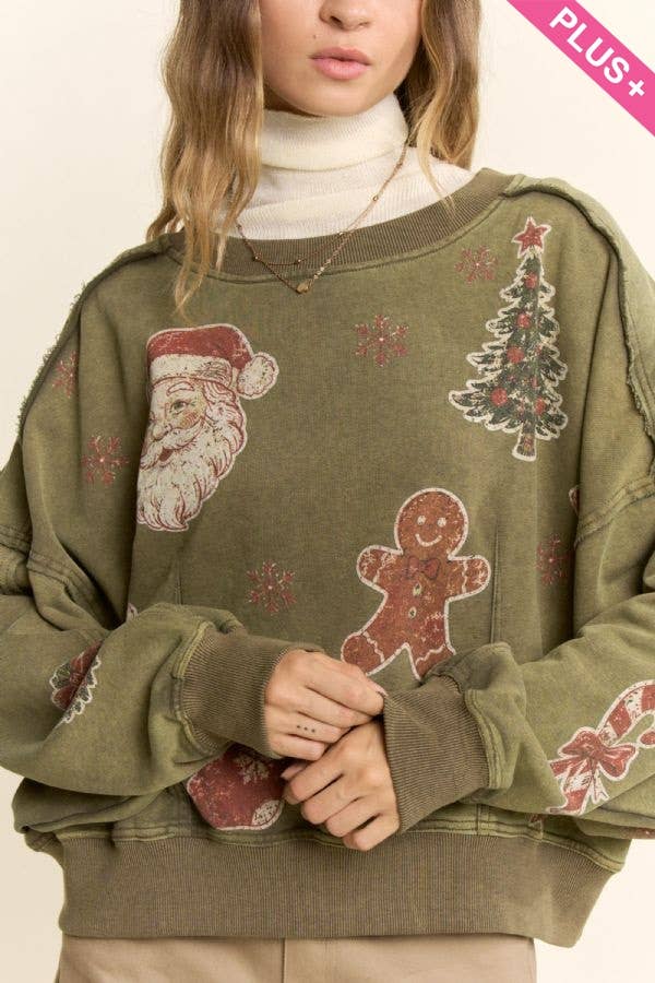 Vintage Holiday Graphic Washed Sweatshirt | S-L / 1X-3X