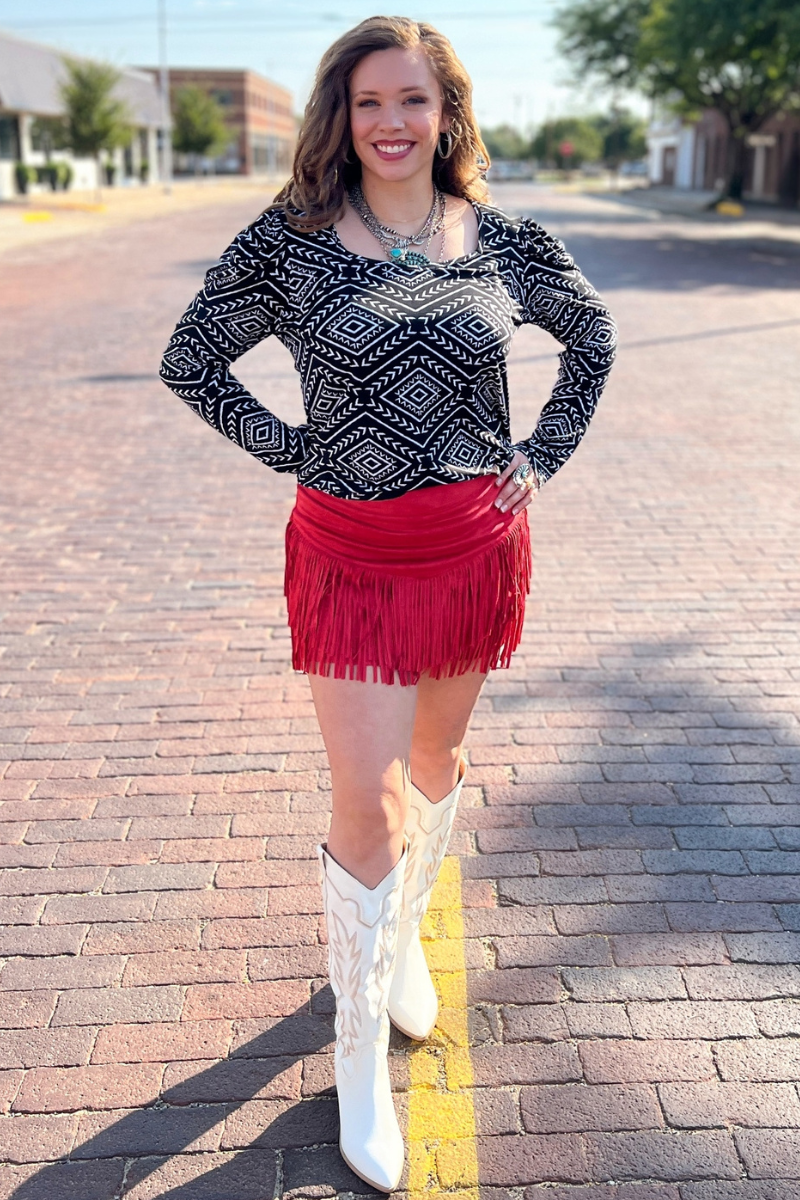 FORT WORTH FRINGE SKIRT RED
