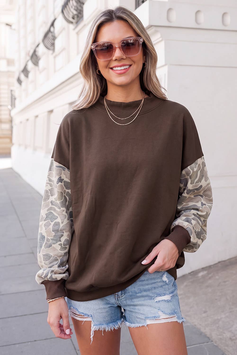 Camo Patchwork Mockneck Sweatshirt | S-4X
