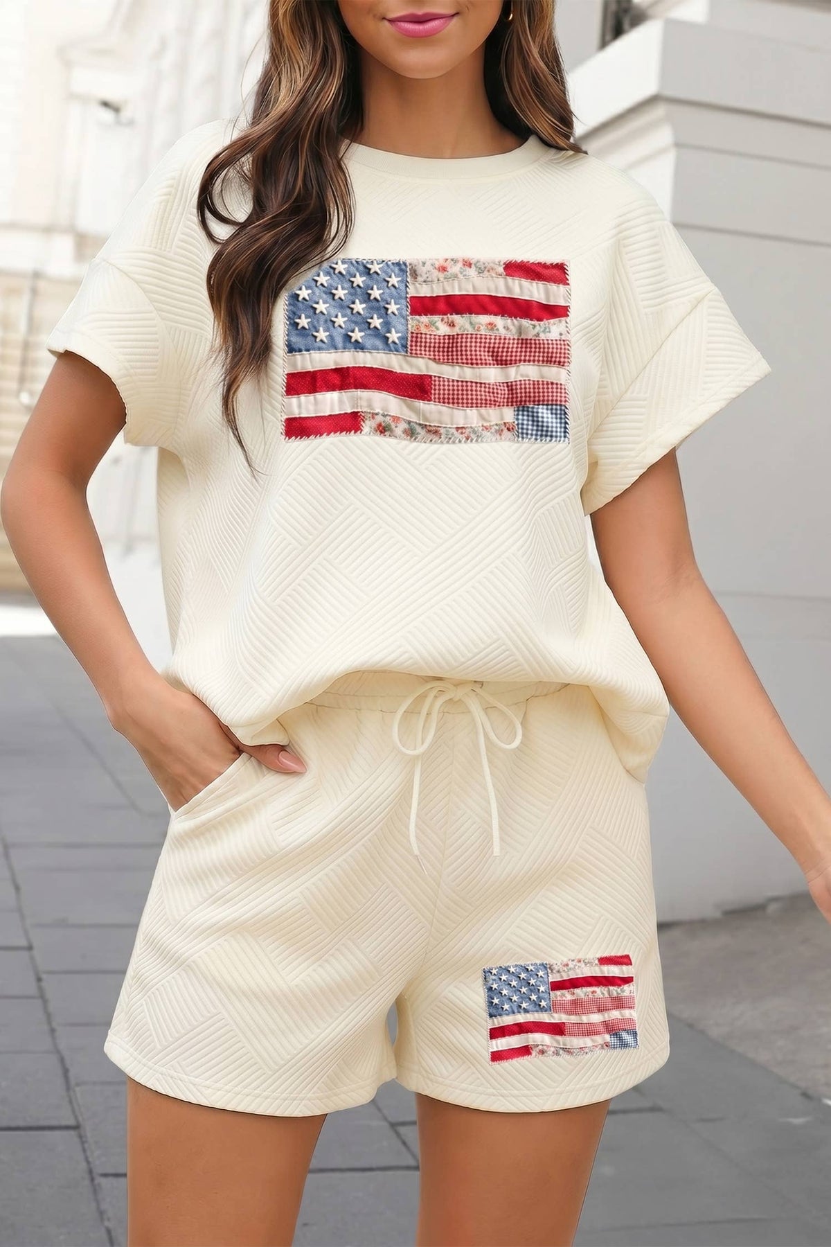 Textured USA Flag Graphic 2pcs Shorts Set | S-XL