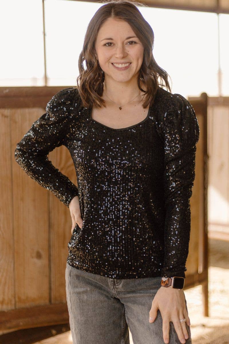Bubble Bling Babe Black Sequin Women's Blouse