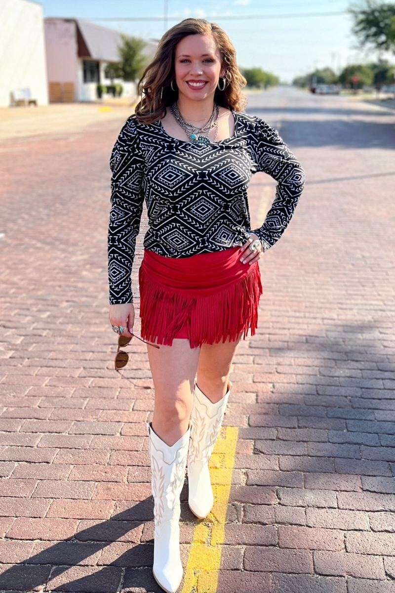 FORT WORTH FRINGE SKIRT RED