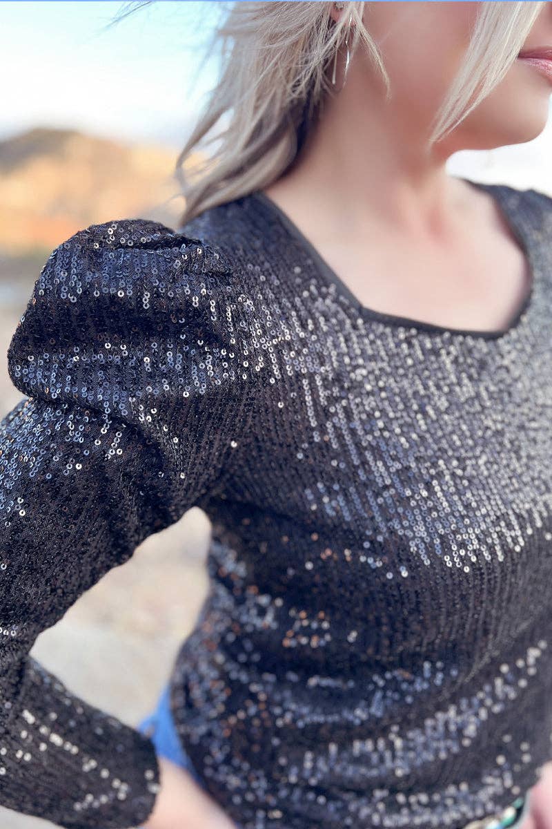Bubble Bling Babe Black Sequin Women's Blouse