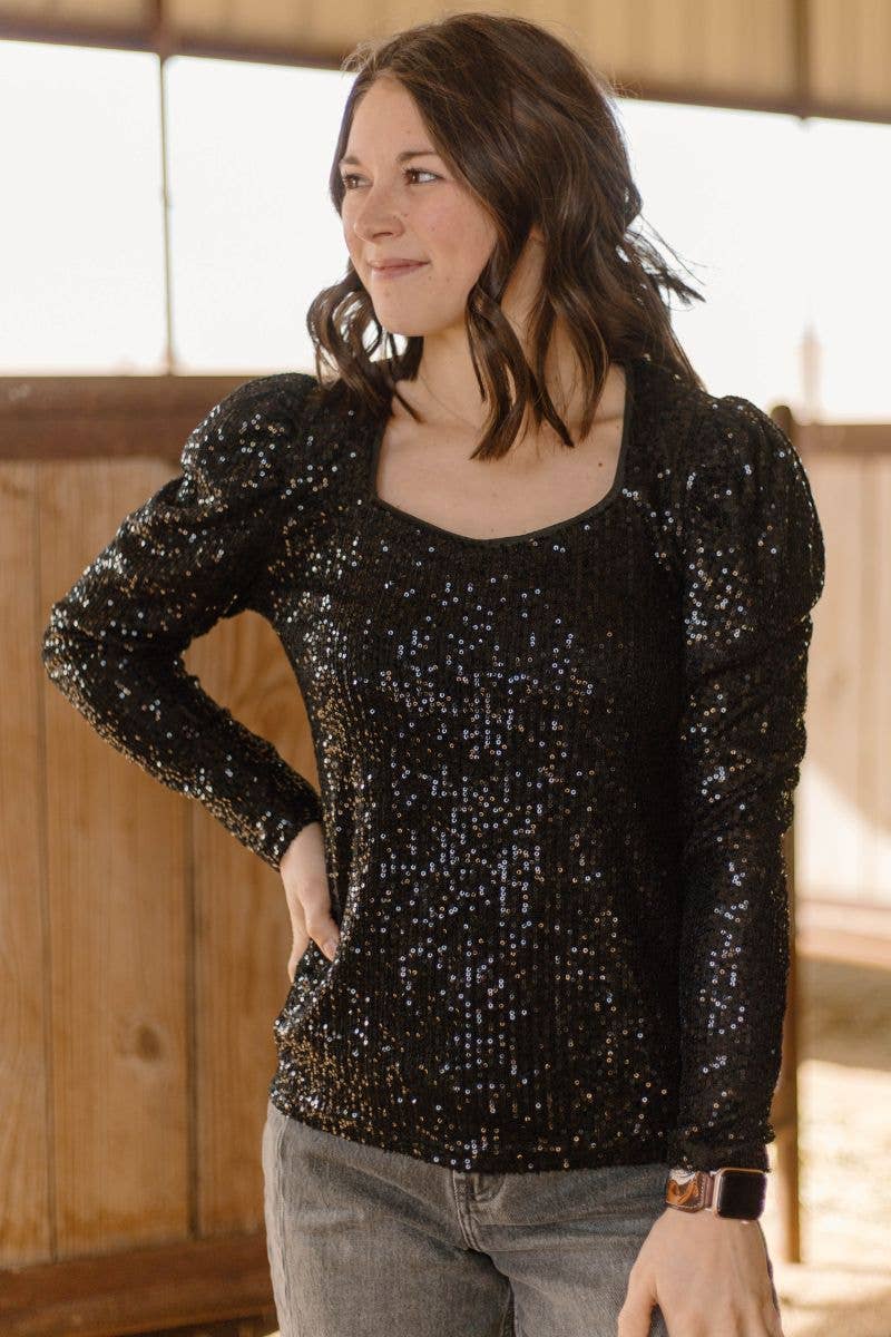 Bubble Bling Babe Black Sequin Women's Blouse