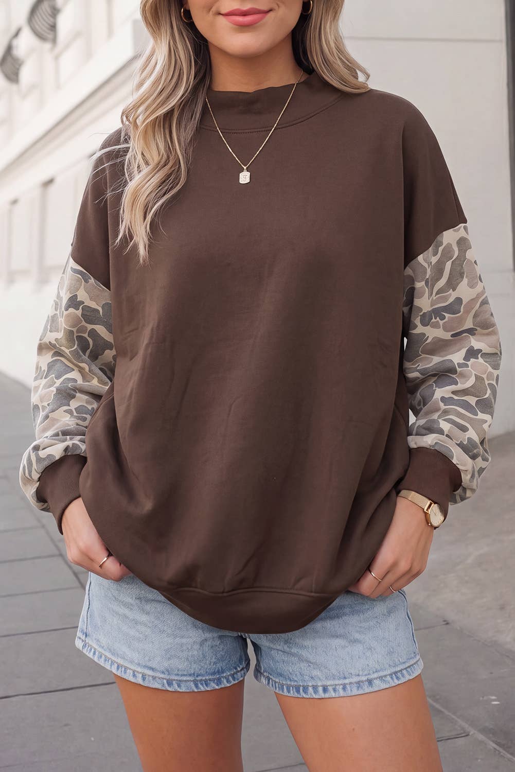 Camo Patchwork Mockneck Sweatshirt | S-4X