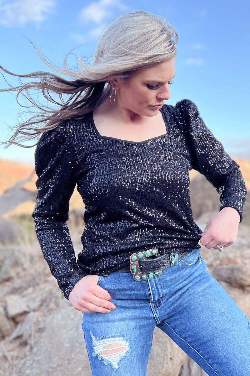 Bubble Bling Babe Black Sequin Women's Blouse