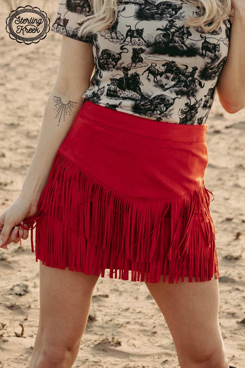 FORT WORTH FRINGE SKIRT RED