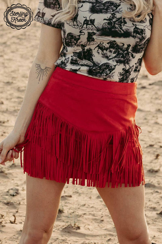 FORT WORTH FRINGE SKIRT RED