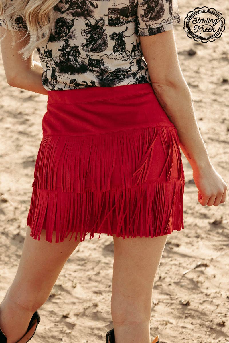 FORT WORTH FRINGE SKIRT RED