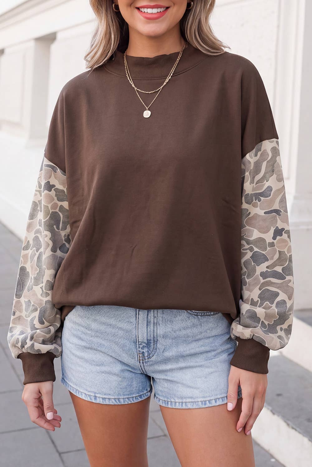 Camo Patchwork Mockneck Sweatshirt | S-4X