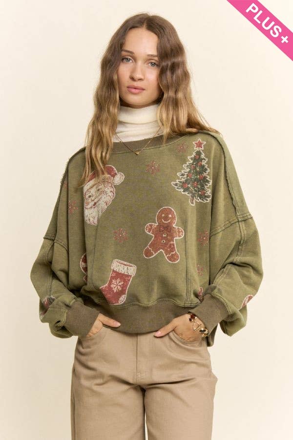 Vintage Holiday Graphic Washed Sweatshirt | S-L / 1X-3X